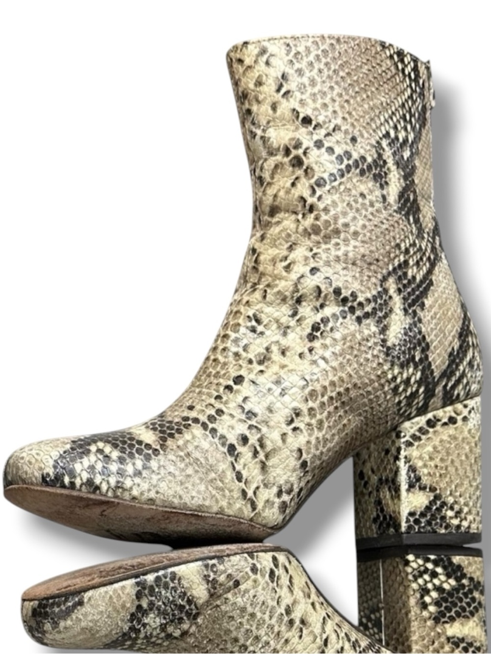 Free People Chunky Leather Snakeskin Ankle Boots Booties Size 7.5 Y2K Block Heel